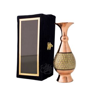 مینا کاری روی سفال ، تاریخچه و انواع آن 8 گلدان مس و خاتم 20 سانتی با جعبه مخمل